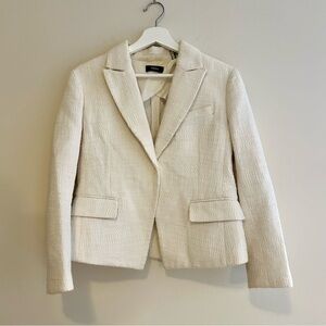 Theory Blazer Ivory Cream Textured Suit Jacket Tweed Classic Neutral Size 8